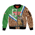 Personalised Equatorial Guinea Sleeve Zip Bomber Jacket Bubo Poensis With Coat Of Arms