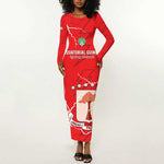 Custom Equatorial Guinea Football Long Sleeve Bodycon Dress Go Champions - Red Version LT15