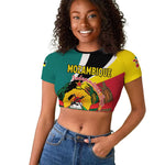 Personalized Mozambique Independence Day Raglan Cropped T shirt Coat Of Arms - Flag Style