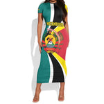 Personalized Mozambique Independence Day Short Sleeve Bodycon Dress Coat Of Arms - Flag Style LT15
