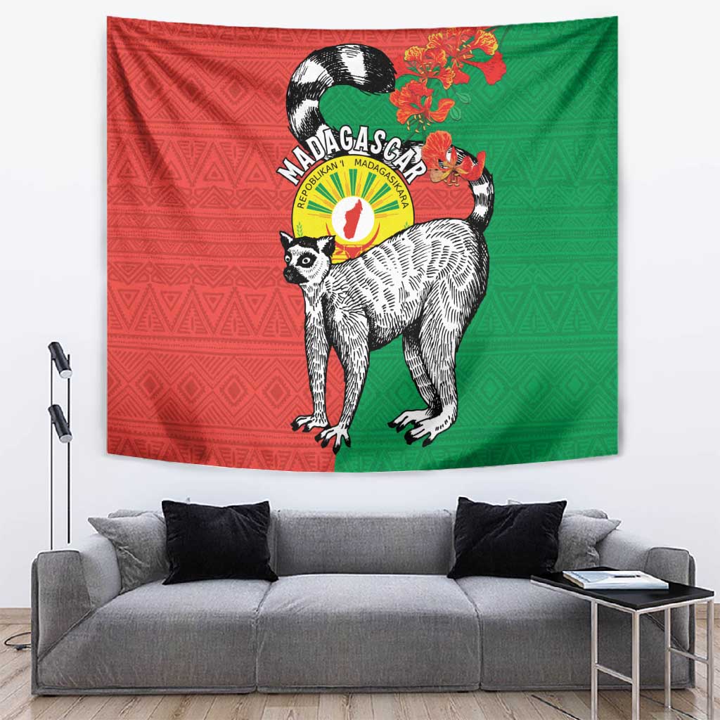 Happy Madagasikara Independence Day Tapestry Ring-Tailed Lemur With Seal