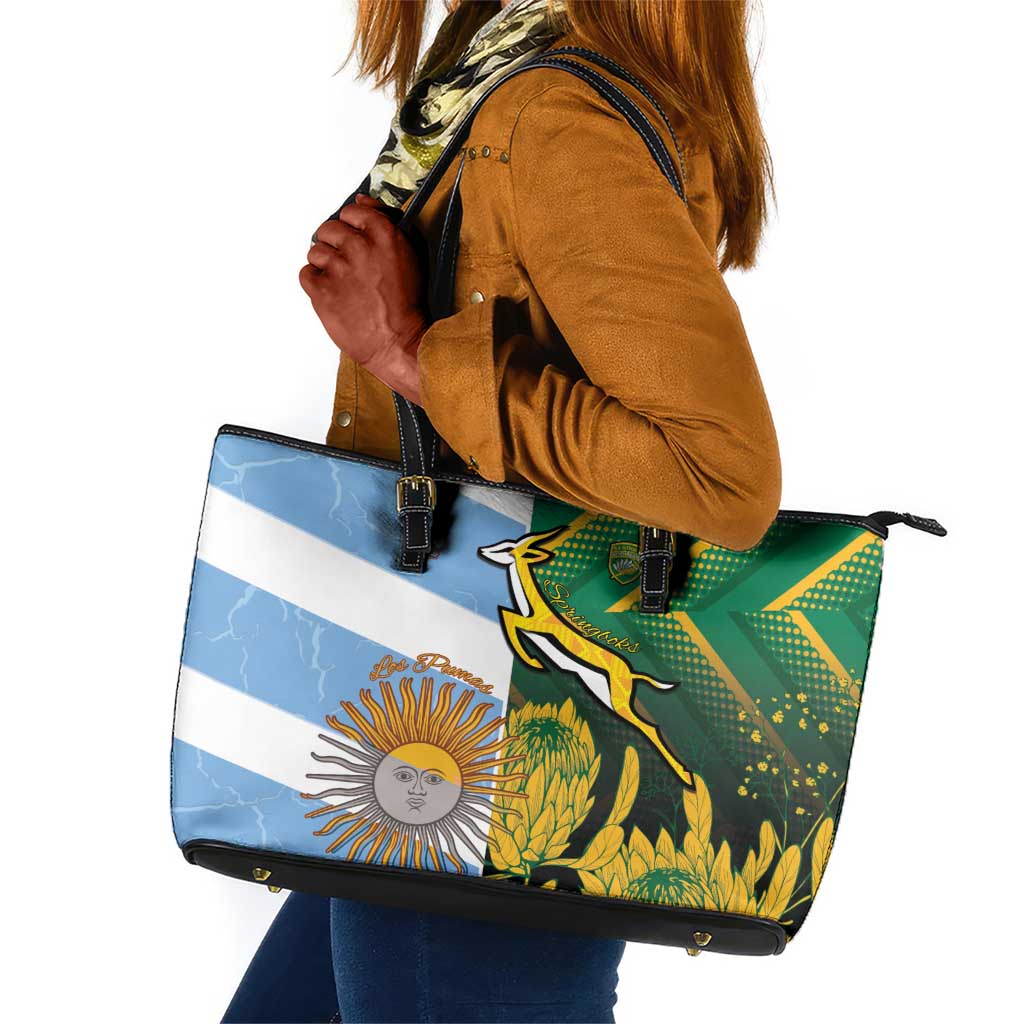 South Africa and Argentina Rugby Leather Tote Bag Sporty Style