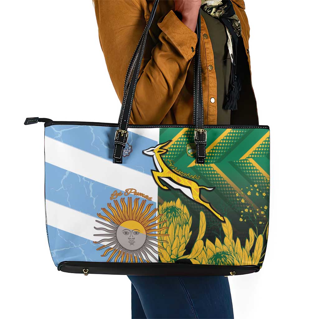 South Africa and Argentina Rugby Leather Tote Bag Sporty Style