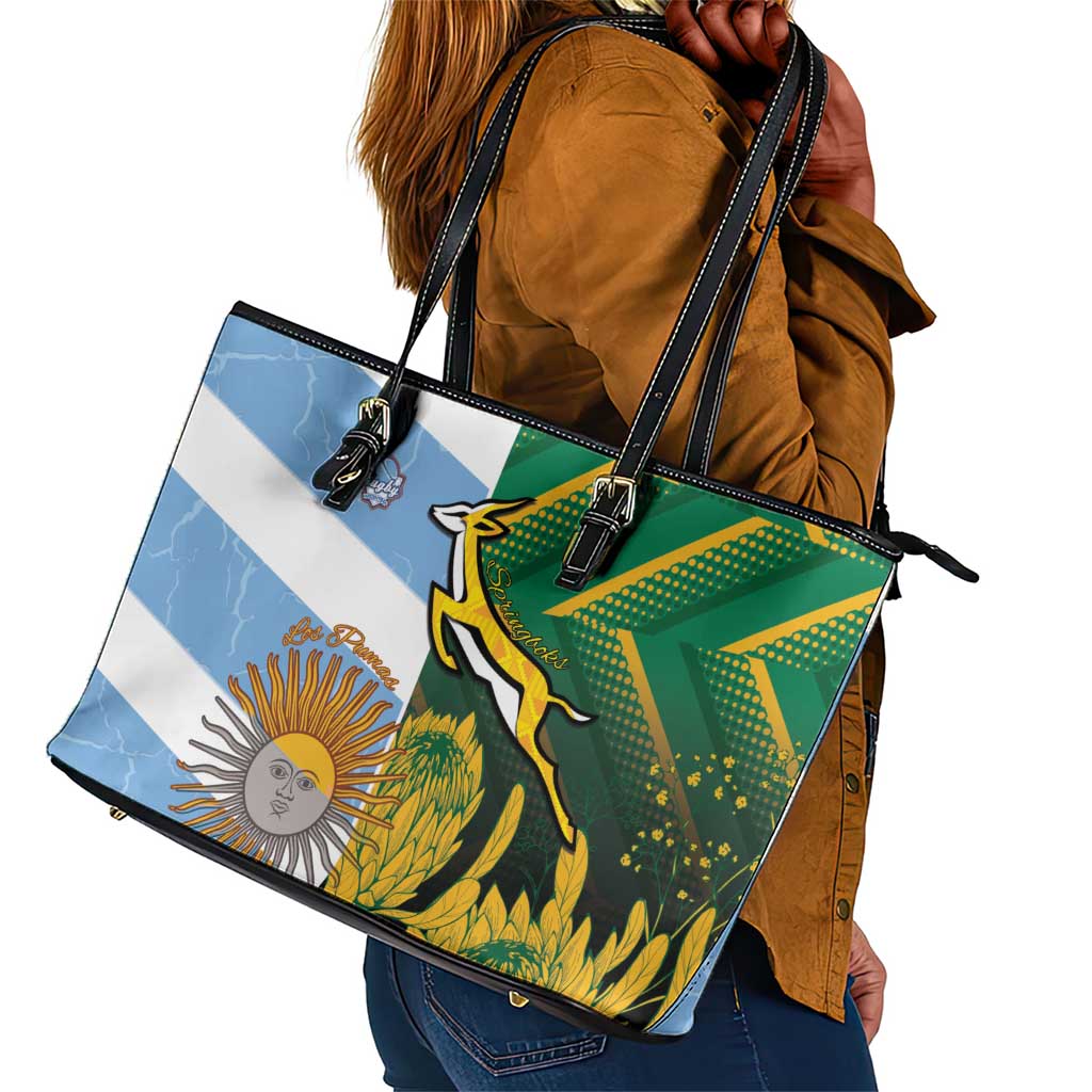 South Africa and Argentina Rugby Leather Tote Bag Sporty Style