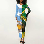 South Africa and Argentina Rugby Personalised Long Sleeve Bodycon Dress Sporty Style