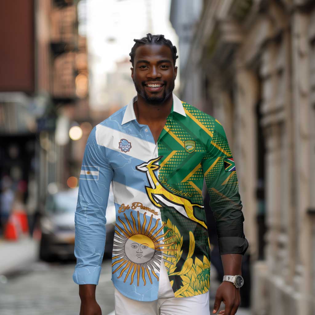 South Africa and Argentina Rugby Personalised Long Sleeve Button Shirt Sporty Style