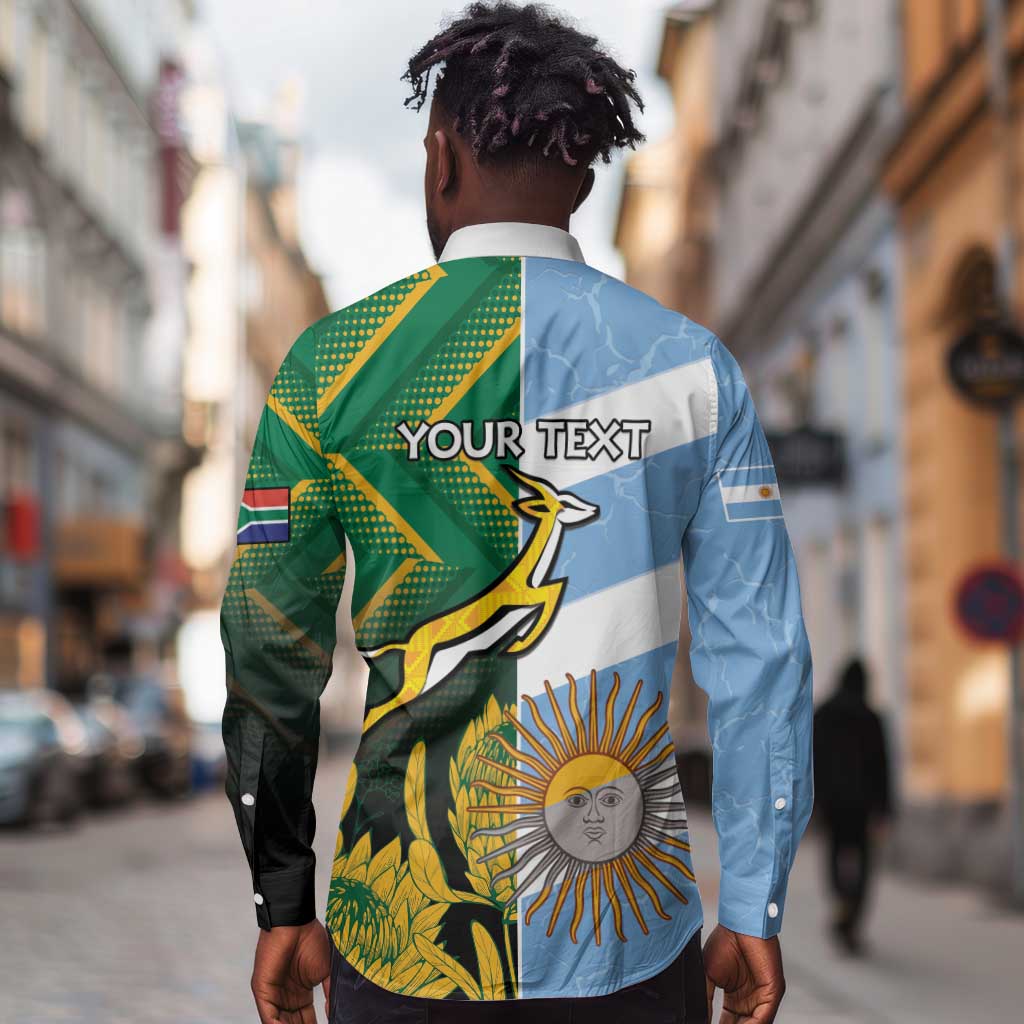 South Africa and Argentina Rugby Personalised Long Sleeve Button Shirt Sporty Style