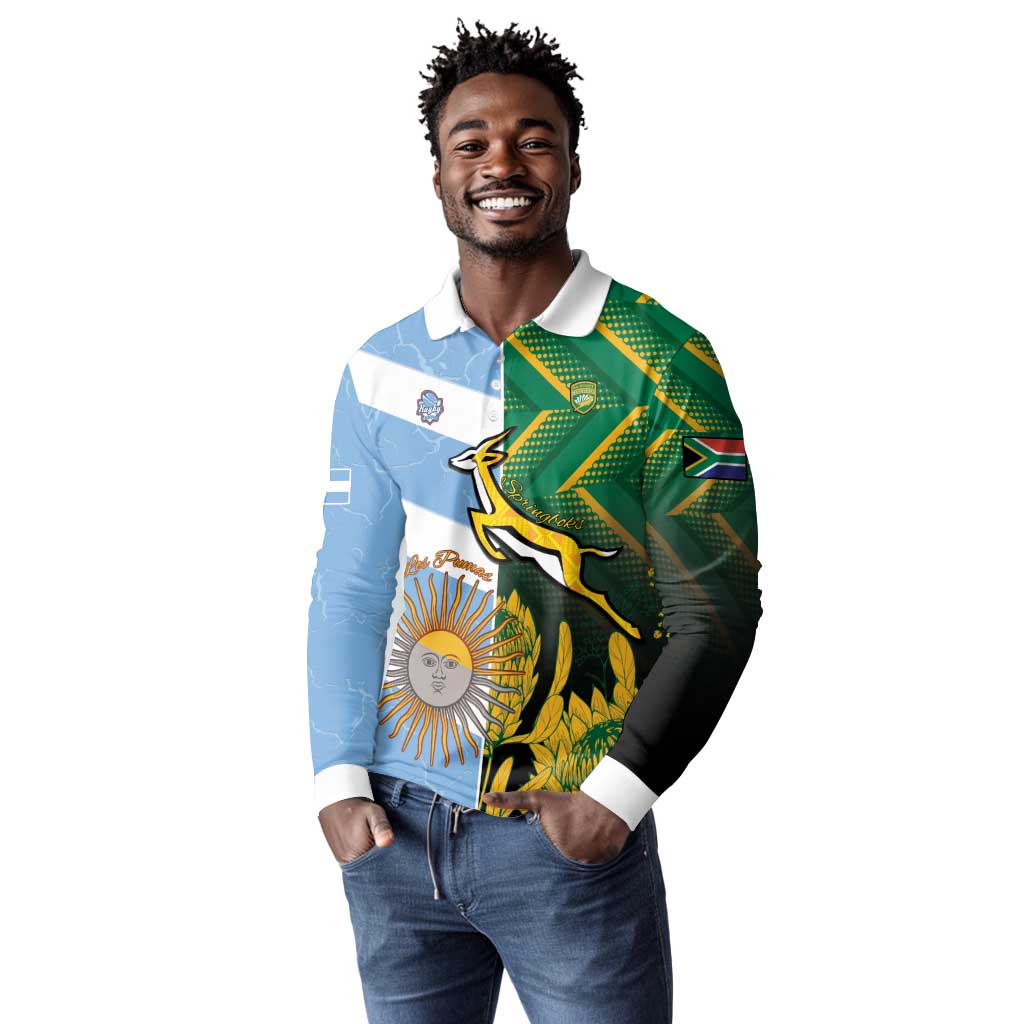 South Africa and Argentina Rugby Personalised Long Sleeve Polo Shirt Sporty Style