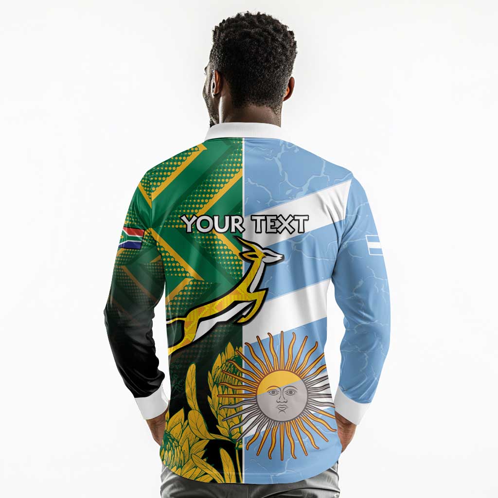 South Africa and Argentina Rugby Personalised Long Sleeve Polo Shirt Sporty Style