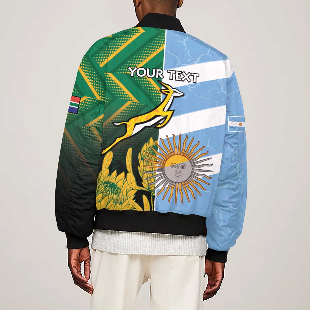South Africa and Argentina Rugby Personalised Sleeve Zip Bomber Jacket Sporty Style