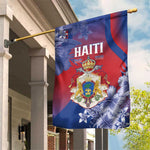 Second Anpi an Ayiti Garden Flag Imperial Haiti Coat Of Arms Tropical Flowers