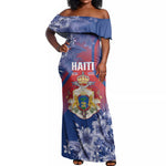 Personalized Second Anpi an Ayiti Off Shoulder Maxi Dress Imperial Haiti Coat Of Arms Tropical Flowers