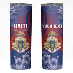 Personalized Second Anpi an Ayiti Skinny Tumbler Imperial Haiti Coat Of Arms Tropical Flowers