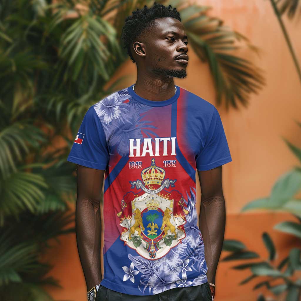 Personalized Second Anpi an Ayiti T shirt Imperial Haiti Coat Of Arms Tropical Flowers