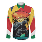 Personalised Afro Seychelles Long Sleeve Button Shirt Aldabra Giant Tortoise With Beach Sunset