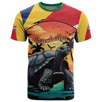 Personalised Afro Seychelles T shirt Aldabra Giant Tortoise With Beach Sunset