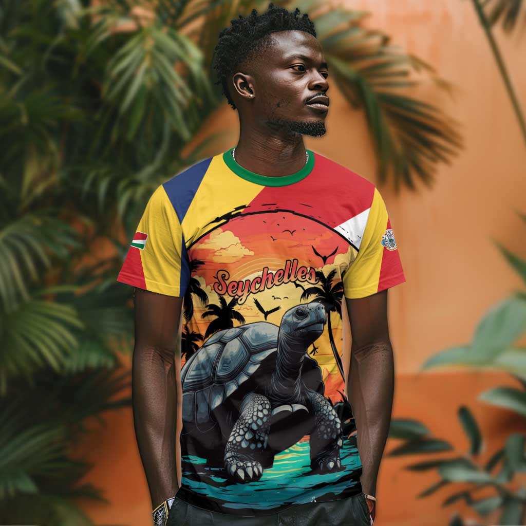 Personalised Afro Seychelles T shirt Aldabra Giant Tortoise With Beach Sunset