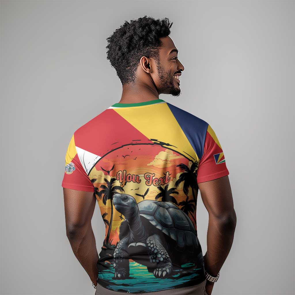 Personalised Afro Seychelles T shirt Aldabra Giant Tortoise With Beach Sunset
