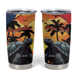Personalised Afro Seychelles Tumbler Cup Aldabra Giant Tortoise With Beach Sunset