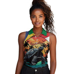 Personalised Afro Seychelles Women Sleeveless Polo Shirt Aldabra Giant Tortoise With Beach Sunset