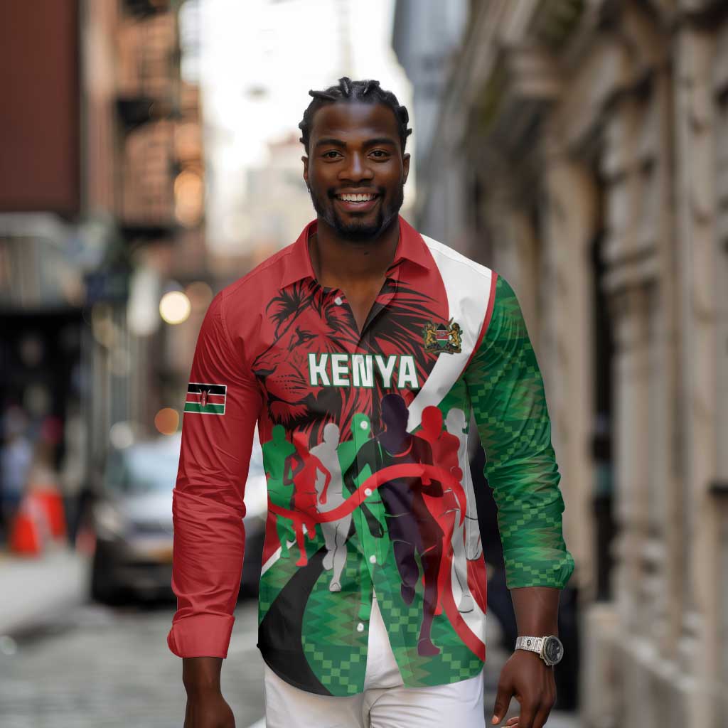 Personalised Athletics Kenya Long Sleeve Button Shirt Kente Pattern