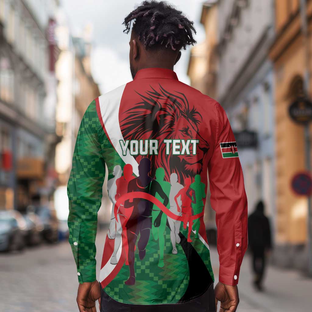 Personalised Athletics Kenya Long Sleeve Button Shirt Kente Pattern