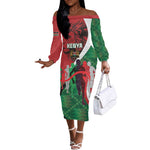 Personalised Athletics Kenya Off The Shoulder Long Sleeve Dress Kente Pattern