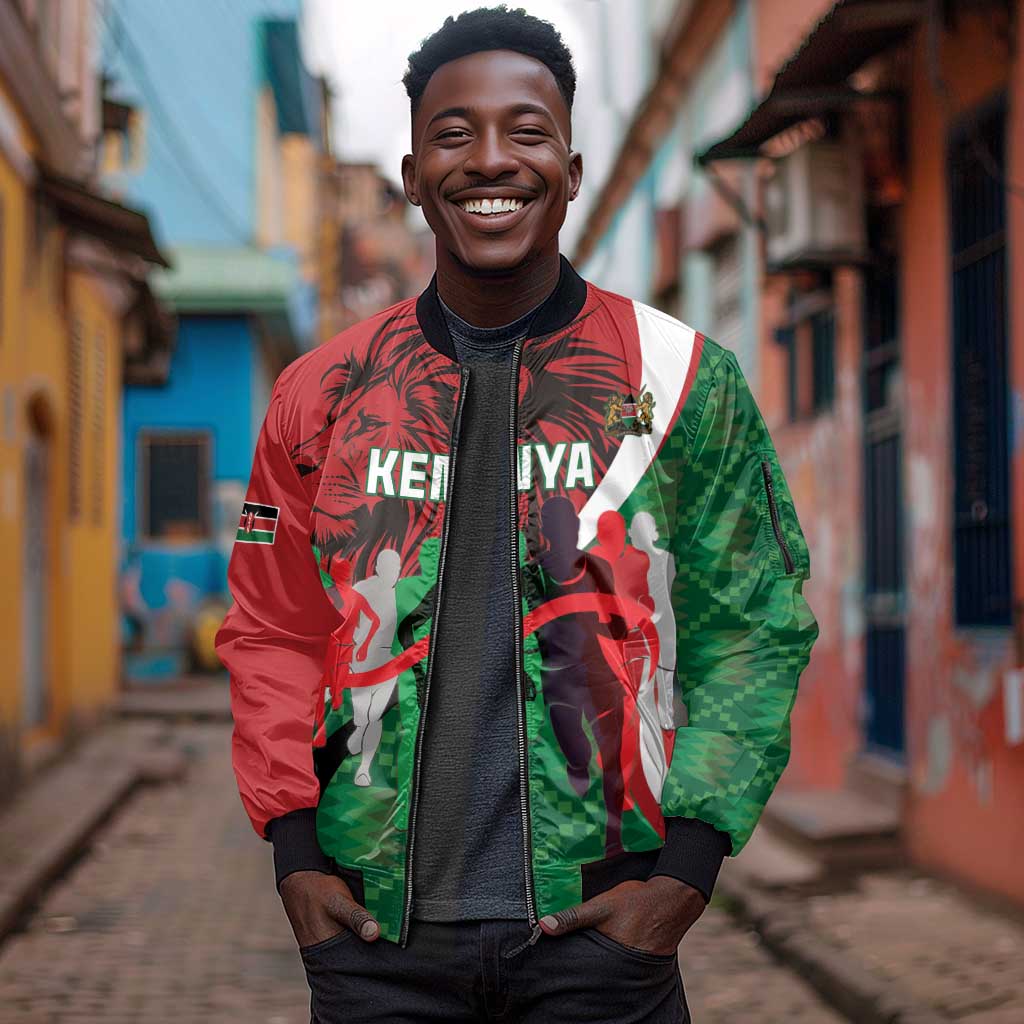 Personalised Athletics Kenya Sleeve Zip Bomber Jacket Kente Pattern