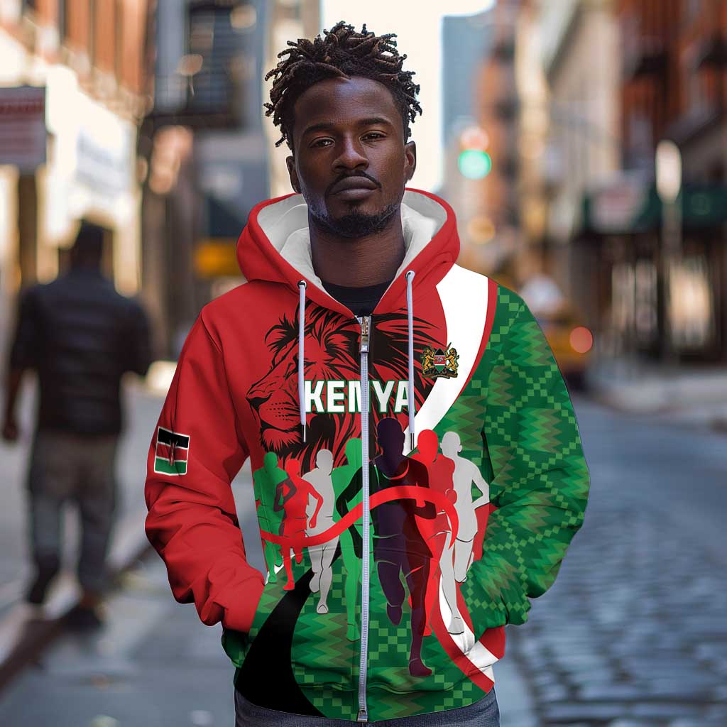 Personalised Athletics Kenya Zip Hoodie Kente Pattern
