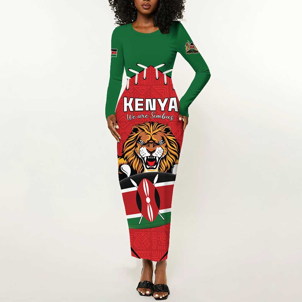 Custom Kenya Rugby Long Sleeve Bodycon Dress We Are Simbas LT15