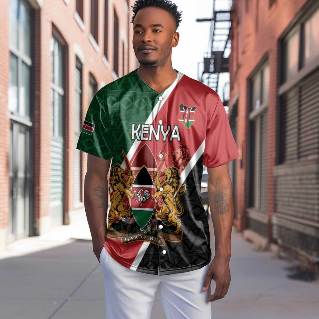 Personalised Kenya Baseball Jersey Flag Style - African Pattern