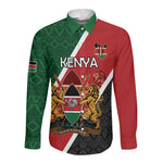 Personalised Kenya Long Sleeve Button Shirt Flag Style - African Pattern