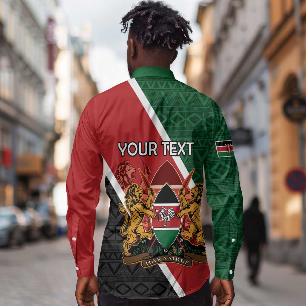 Personalised Kenya Long Sleeve Button Shirt Flag Style - African Pattern