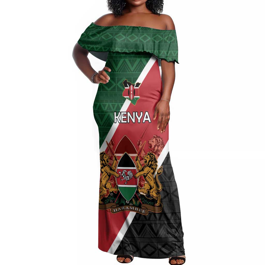 Personalised Kenya Off Shoulder Maxi Dress Flag Style - African Pattern