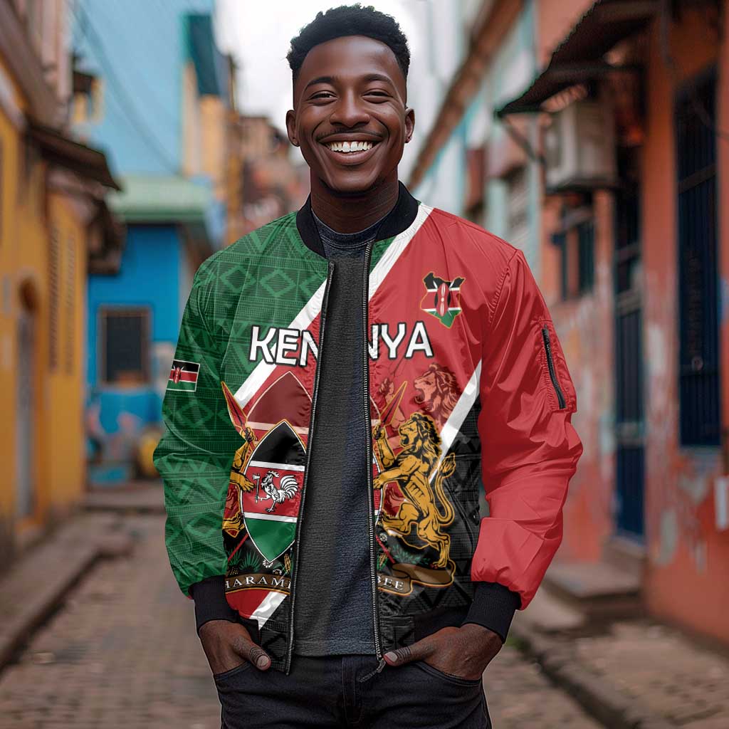 Personalised Kenya Sleeve Zip Bomber Jacket Flag Style - African Pattern