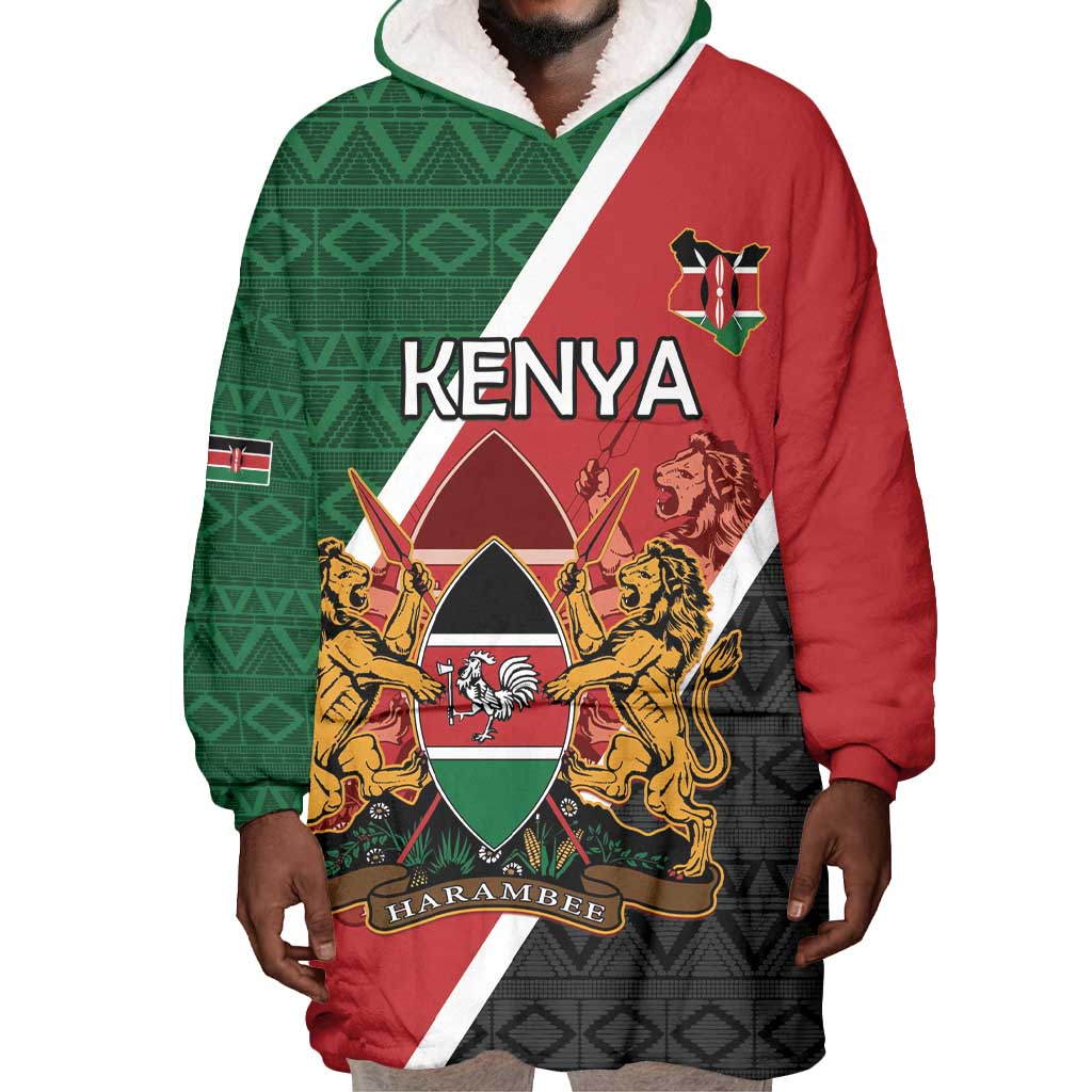 Personalised Kenya Wearable Blanket Hoodie Flag Style - African Pattern