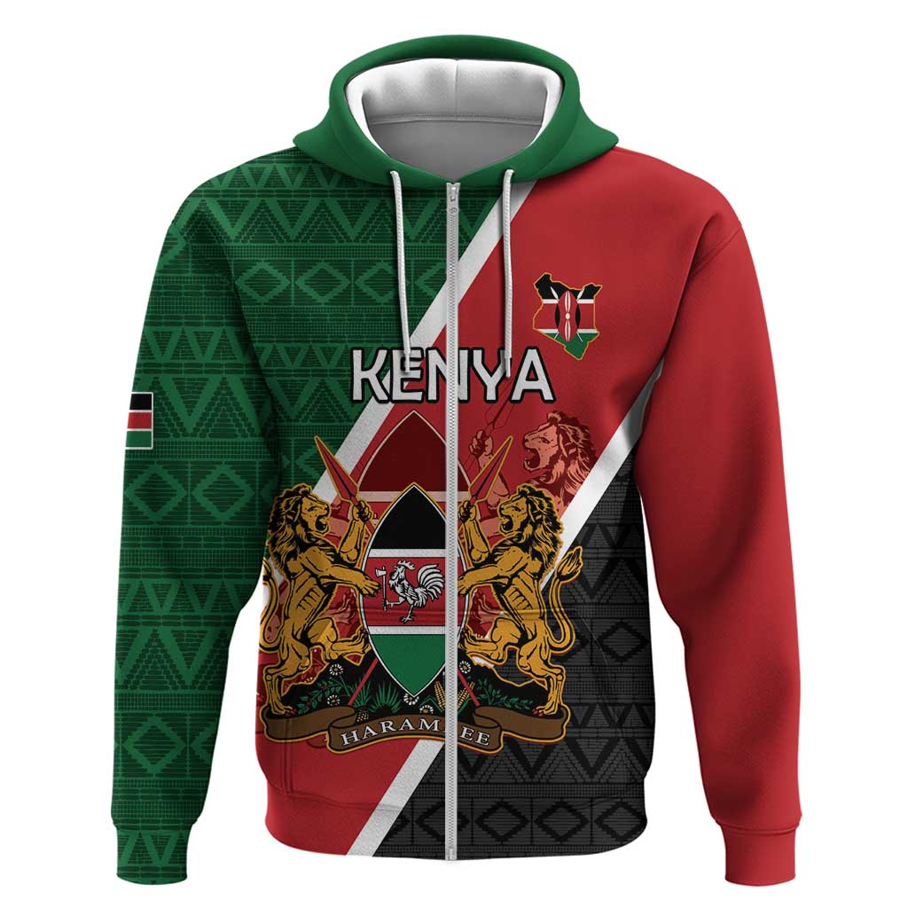 Personalised Kenya Zip Hoodie Flag Style - African Pattern