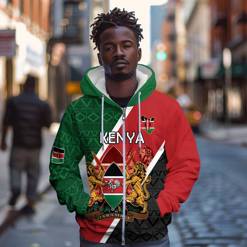 Personalised Kenya Zip Hoodie Flag Style - African Pattern