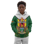 Personalised Zimbabwe Independence Day Kid Hoodie Coat Of Arms Fire Lilies