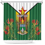 Personalised Zimbabwe Independence Day Shower Curtain Coat Of Arms Fire Lilies