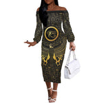 Ancient Egyptian Off The Shoulder Long Sleeve Dress Horus Falcon God