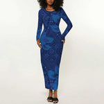 Afro Hibiscus Tropical Long Sleeve Bodycon Dress ShweShwe African Pattern - African Pride