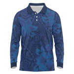 Afro Hibiscus Tropical Long Sleeve Polo Shirt ShweShwe African Pattern - African Pride