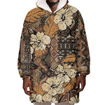 Afro Hibiscus Tropical Wearable Blanket Hoodie African Pattern - African Pride