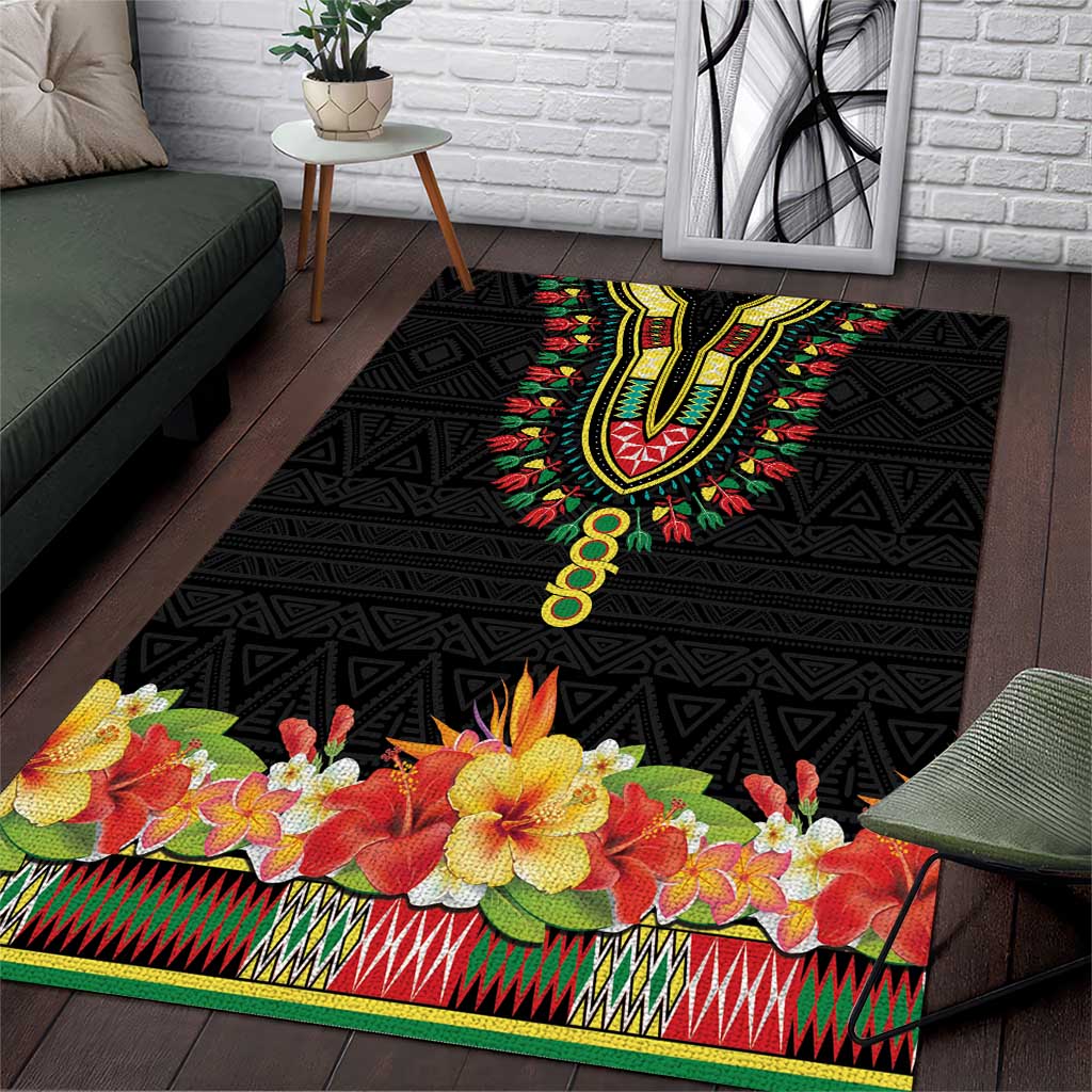 Personalized Afro Hibiscus Tropical Area Rug Dashiki African Pattern - African Pride