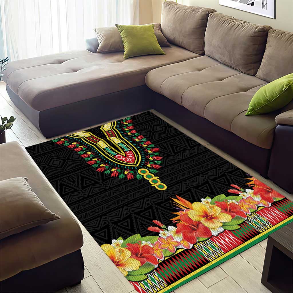 Personalized Afro Hibiscus Tropical Area Rug Dashiki African Pattern - African Pride