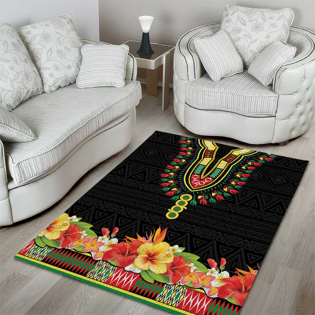 Personalized Afro Hibiscus Tropical Area Rug Dashiki African Pattern - African Pride
