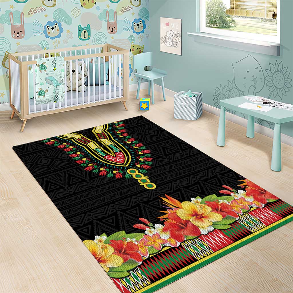 Personalized Afro Hibiscus Tropical Area Rug Dashiki African Pattern - African Pride