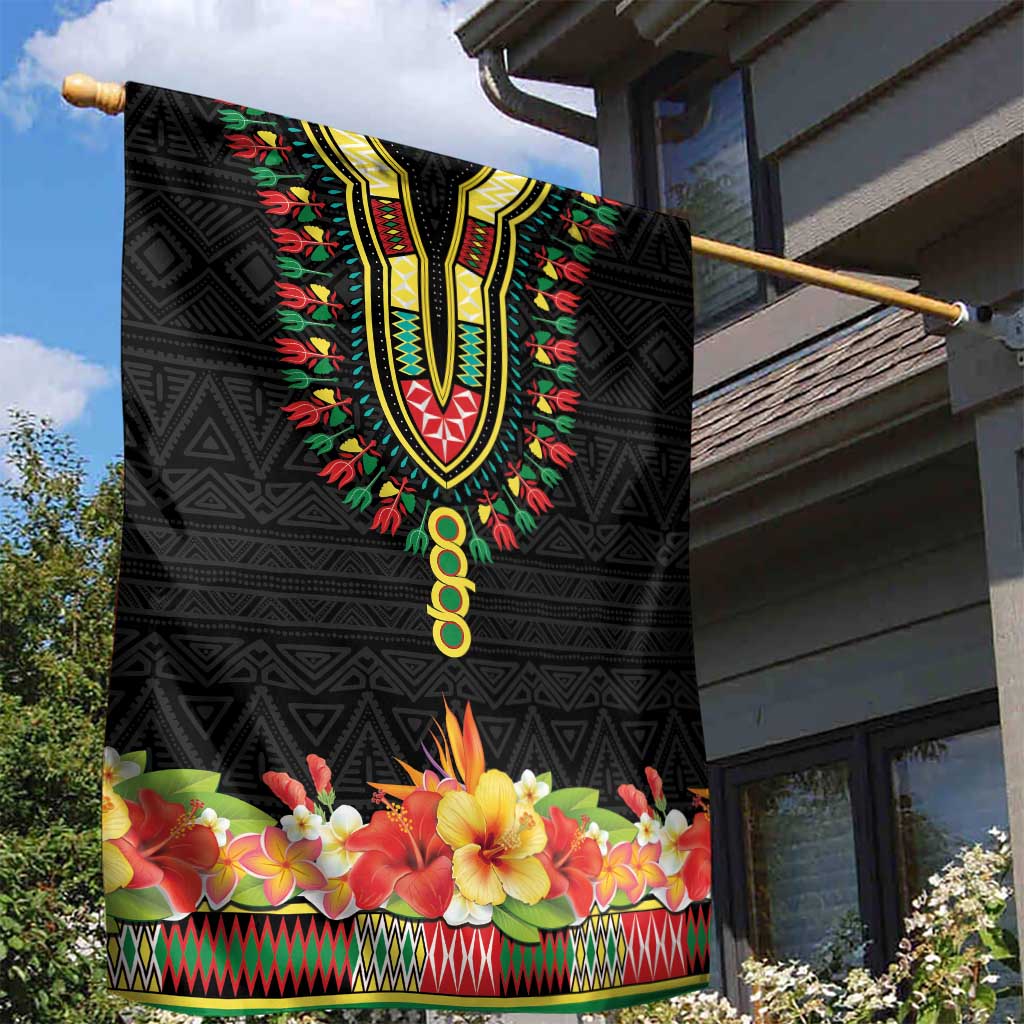 Personalized Afro Hibiscus Tropical Garden Flag Dashiki African Pattern - African Pride