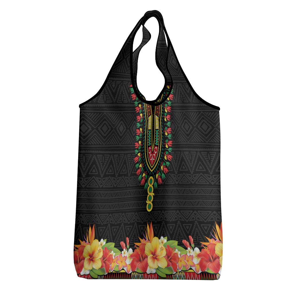Personalized Afro Hibiscus Tropical Grocery Bag Dashiki African Pattern - African Pride